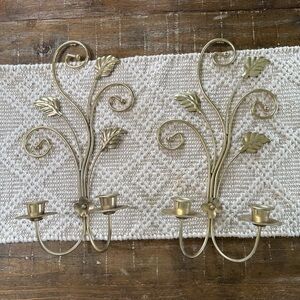 Home Interiors Gold Leaf Double Candle Wall Hooks